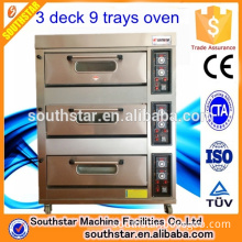Industrial Bakery Equipment Manufacturer 3 Deck 9 trays Rotisserie Chicken Gas Stainless Steel Pizza Ovens